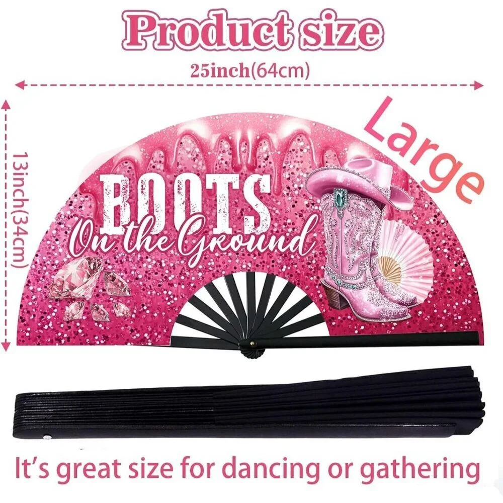 Large Foldable Hand Fan for Line Dancing Western Style Cool Gift for Women Men